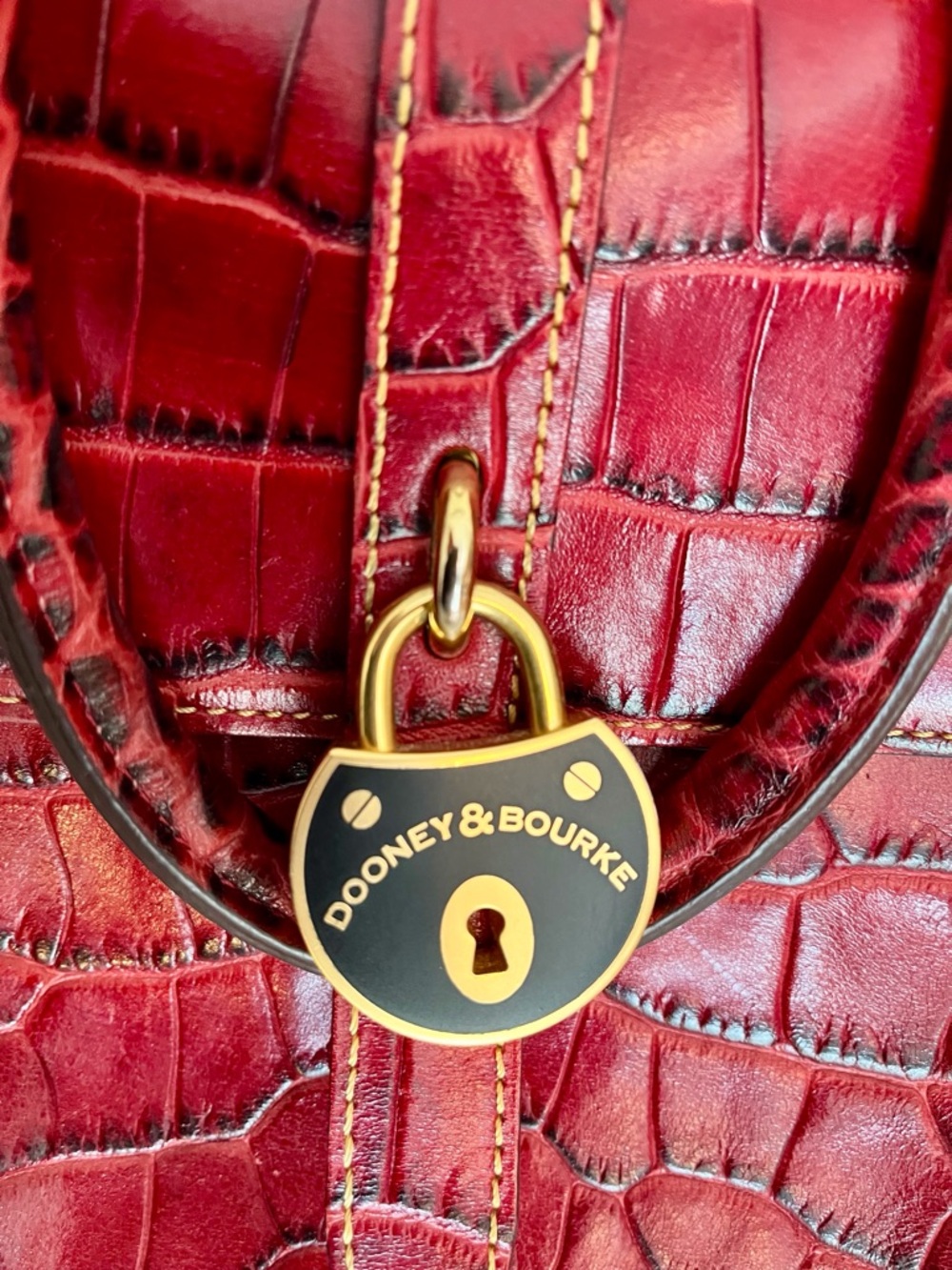Dooney & Bourke Red Croc-Embossed Satchel with Gold Hardware - Picture 8 of 14